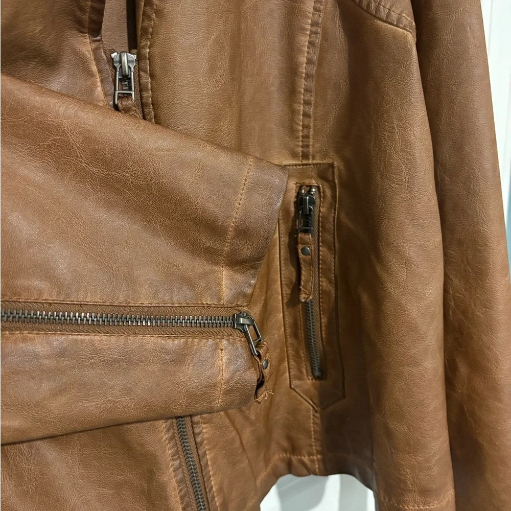 Max Studio Brown Faux Leather Moto Jacket Asymmetrical Zipper - Picture 5 of 8